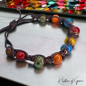 Vibrant Vibes: Adjustable Boho Chic Glass Beaded Bracelet! NWT Friendship